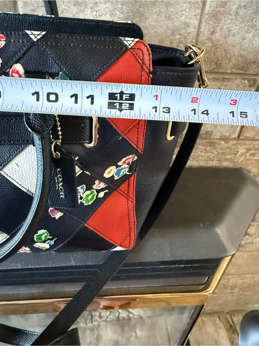 Coach Floral Patchwork Leather Satchel - Black & Red
